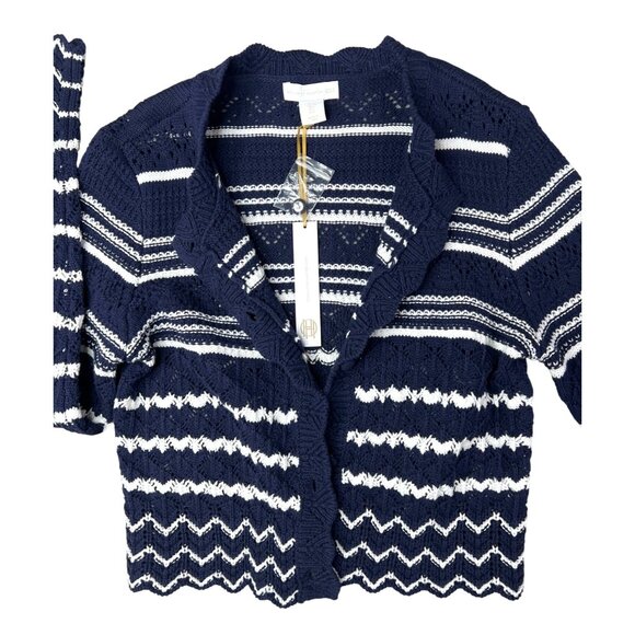 House Of Harlow 1960 Navy & White Cropped Knit Cardigan Sweater Button Front L - Picture 15 of 16